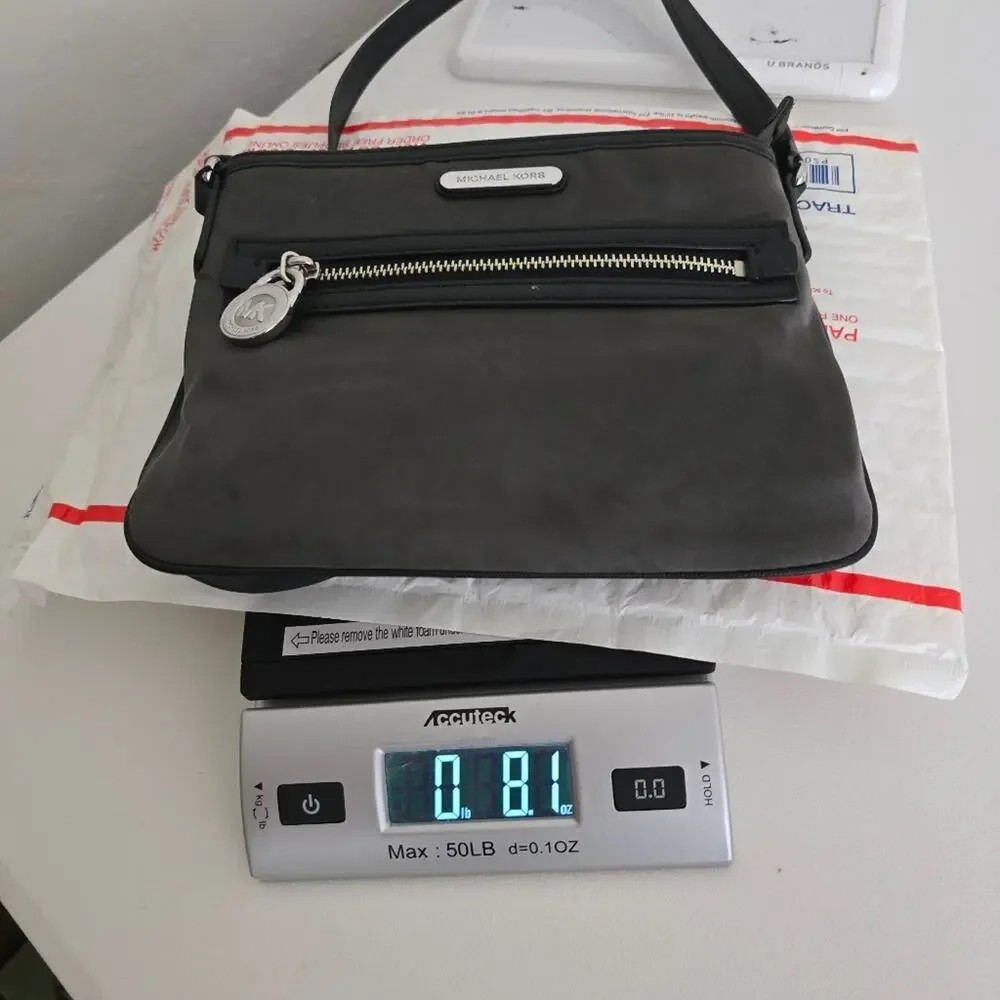 Michael Kors Kempton Nylon Crossbody Bag Dark Charcoal Gray Zip Closure Travel